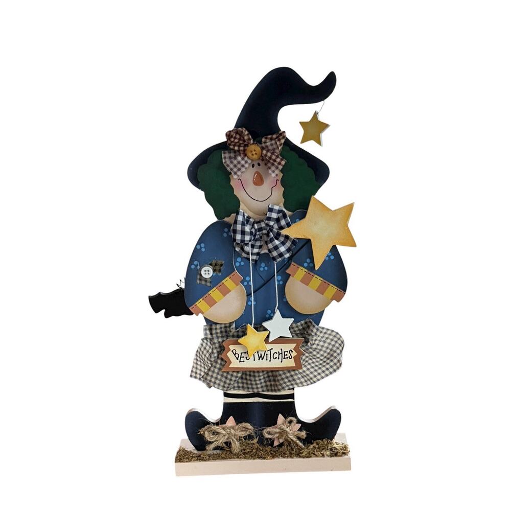 Halloween Best Witches 12 1/2” Table Top Wood Whimsical Home Decor Bat Stars